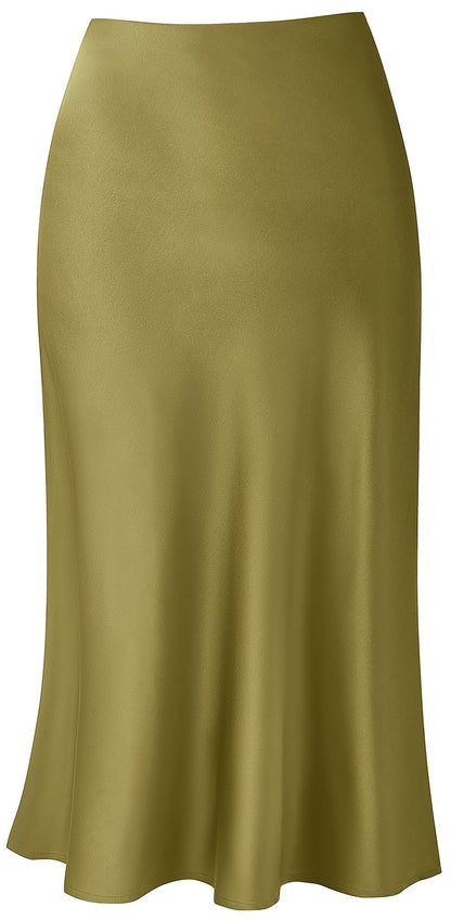 Keasmto Leopard Skirt for Women Midi Length High Waist Silk Satin Elasticized Cheetah Casual Ladies Skirts