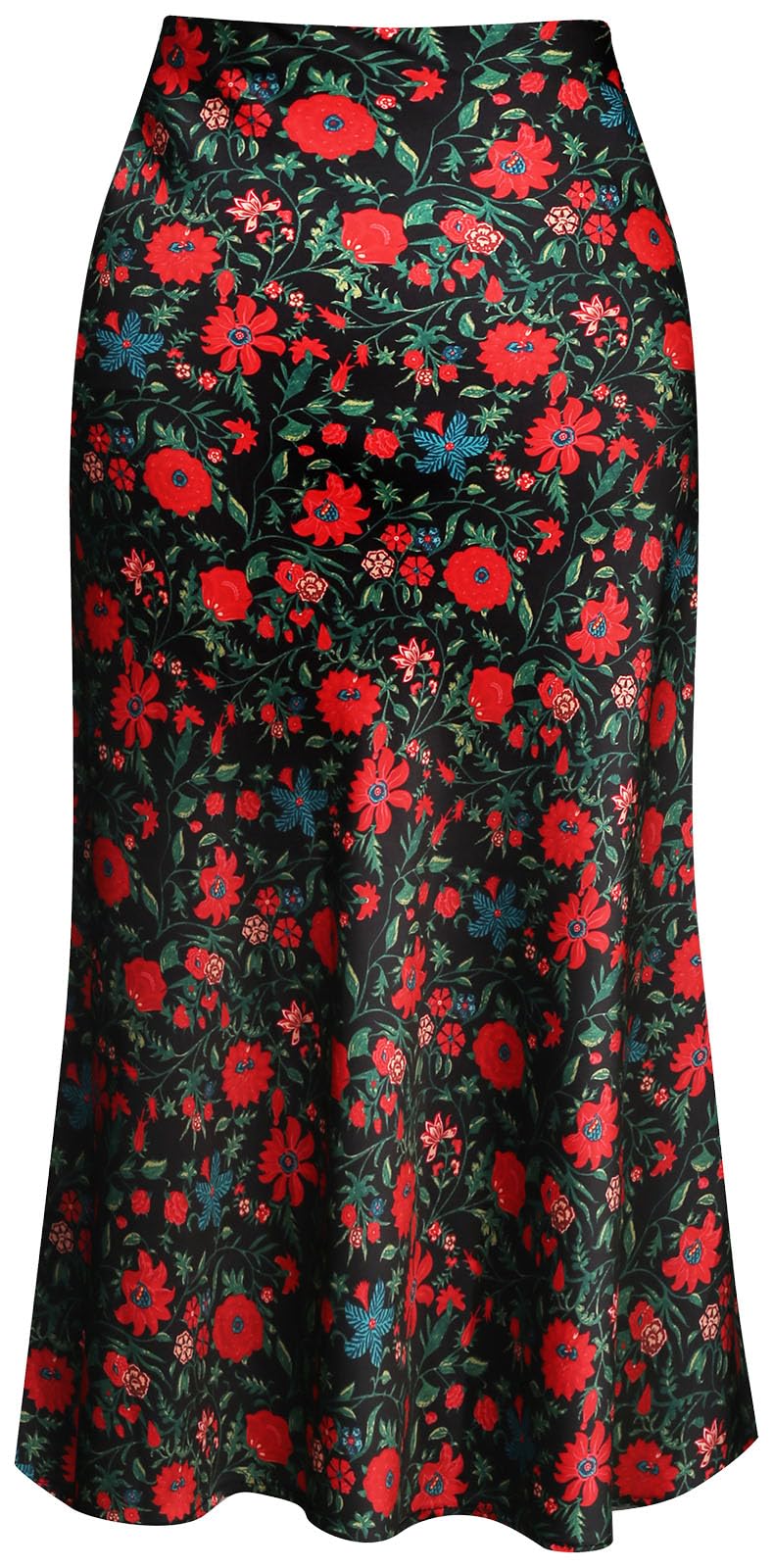 Keasmto Leopard Skirt for Women Midi Length High Waist Silk Satin Elasticized Cheetah Casual Ladies Skirts