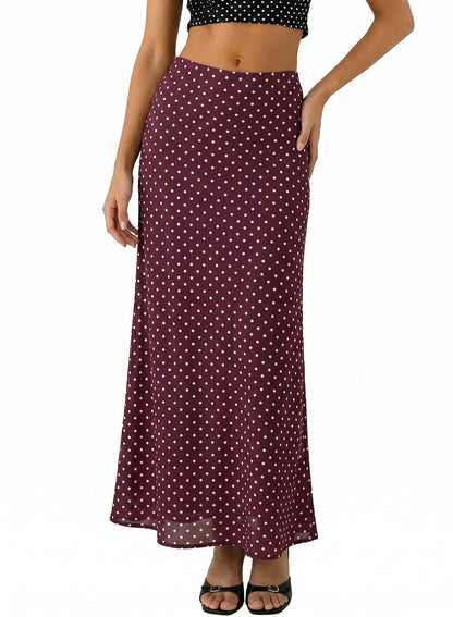 BLENCOT Womens High Waisted Long Mesh Polka Dot Maxi Skirt
