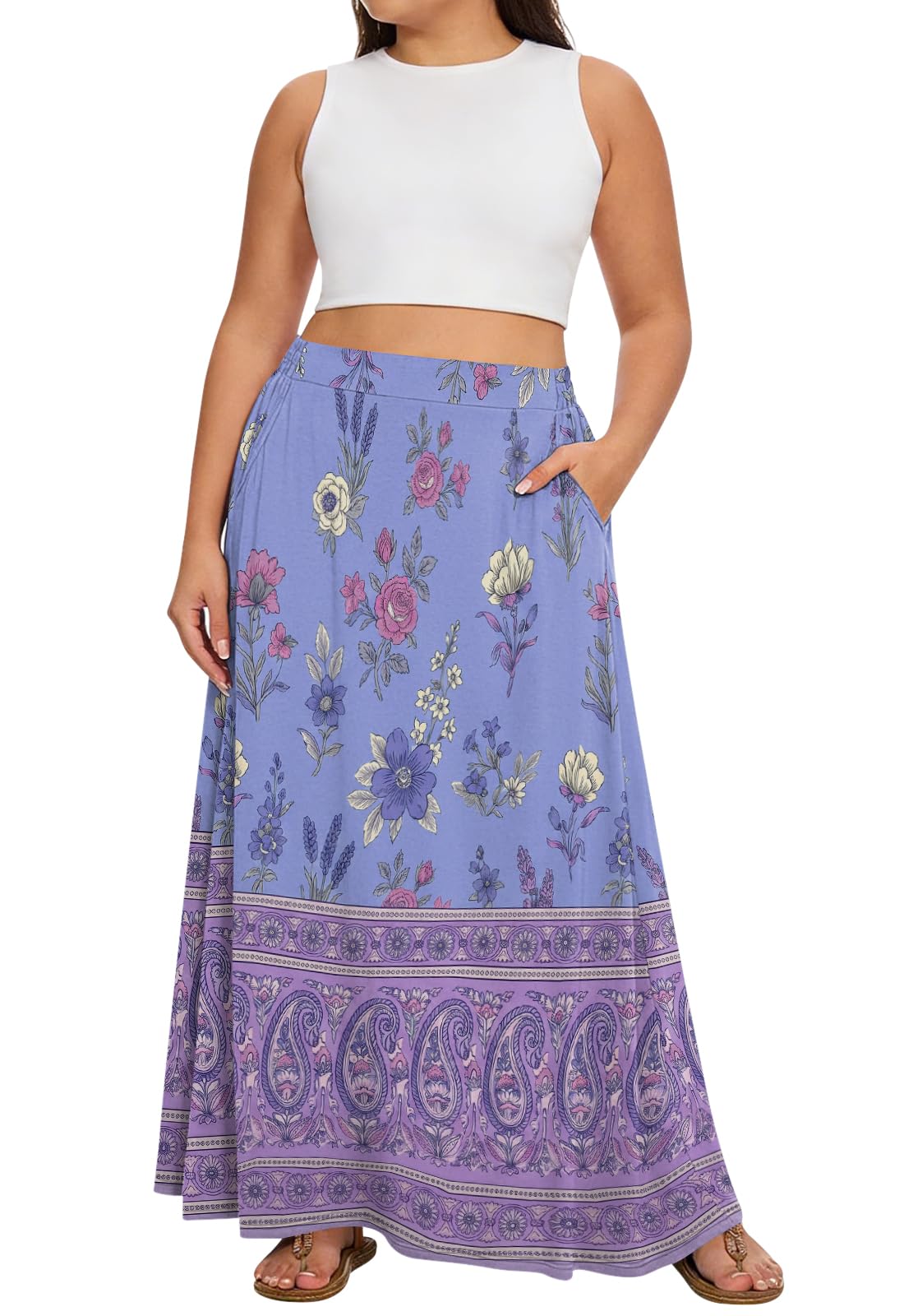 Yincro Womens Plus Size Maxi Skirt Casual A-line Flowy Long Skirts XL-5XL