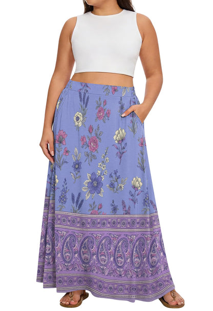 Yincro Womens Plus Size Maxi Skirt Casual A-line Flowy Long Skirts XL-5XL