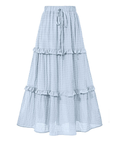 BTFBM Casual Solid Maxi Skirt Fall Clothes Flared A-Line Skirts for Women