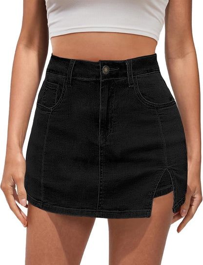 Vetinee Jean Skorts for Woman High Waisted Trendy Slit Y2K Shorts Skirts