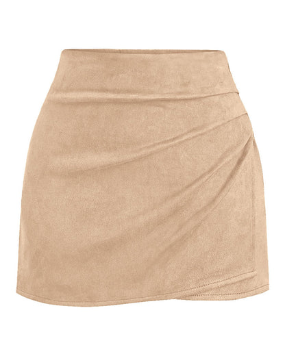 BTFBM Faux Suede Mini Skirts for Women Ruched Wrap Skorts
