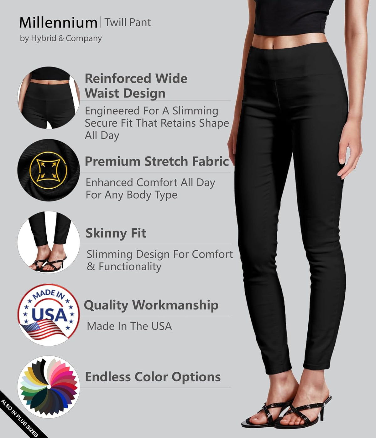 Hybrid & Company Super Comfy Stretch with Full Elastic Waist Pull On Millennium Twill Pant