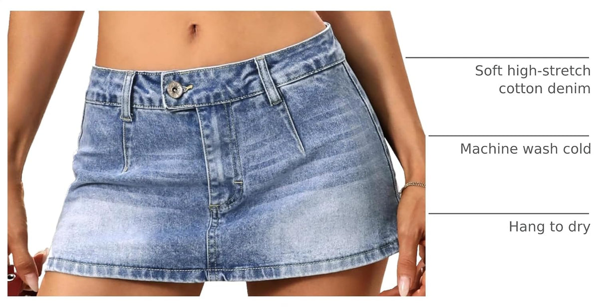 ELLEVEN Womens Low Rise Denim Mini Skirt, Jean Skirt with Shorts Underneath