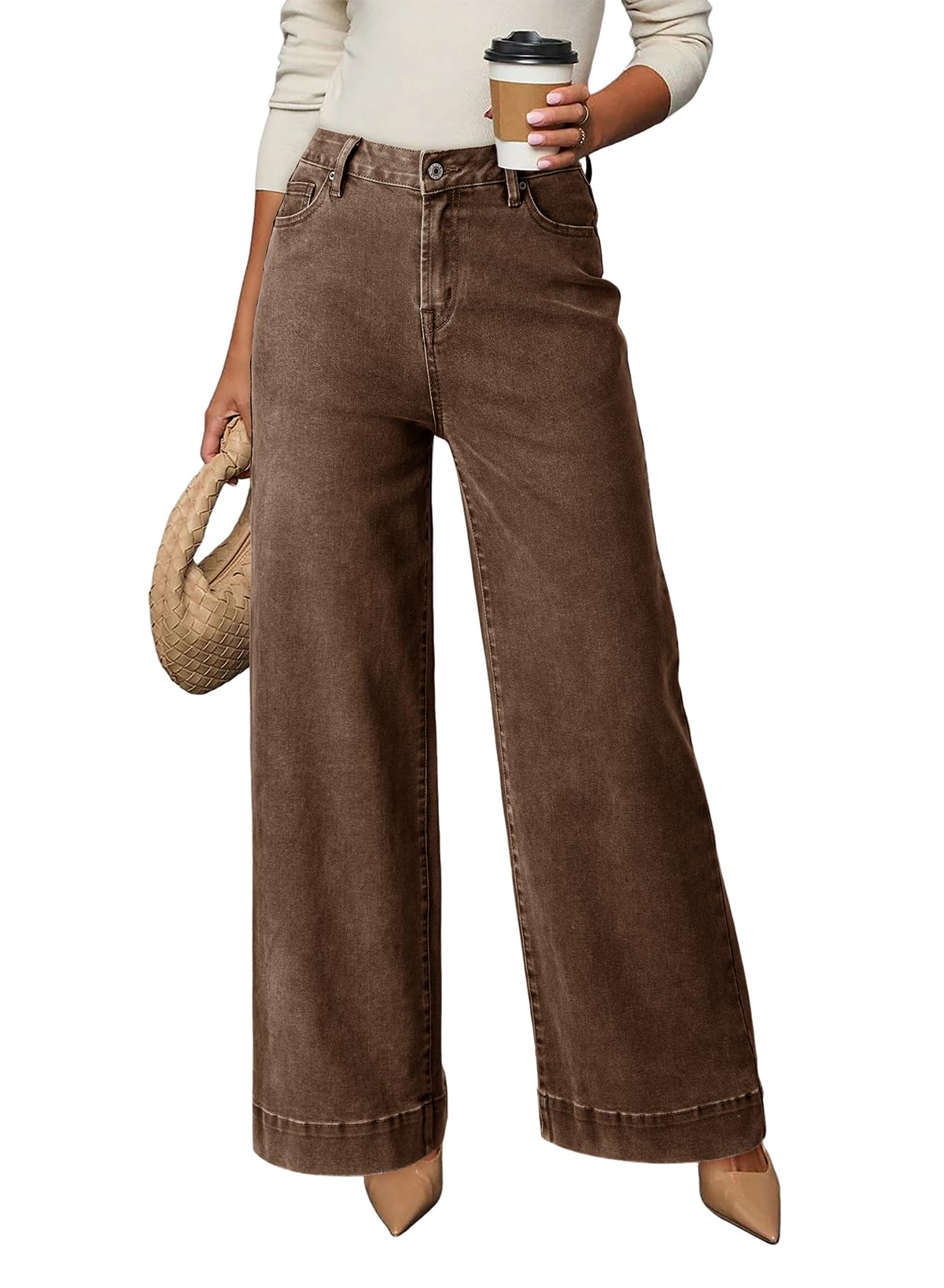 Dokotoo Women's Casual High Waisted Jeans Stretch Wide Leg Loose Denim Pant