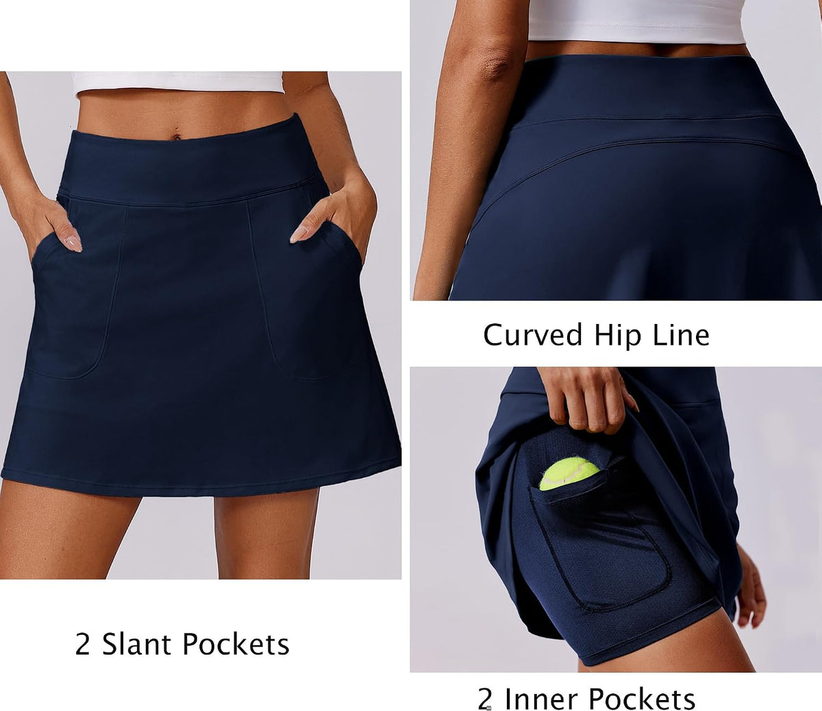 PINSPARK 17" Golf Skorts for Woman High Waisted Tennis Skirt with 4 Pockets