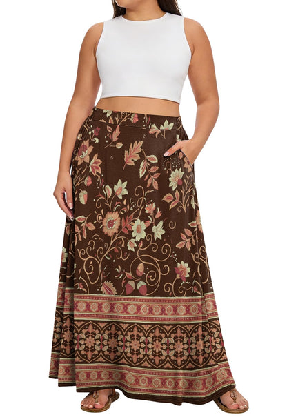 Yincro Womens Plus Size Maxi Skirt Casual A-line Flowy Long Skirts XL-5XL