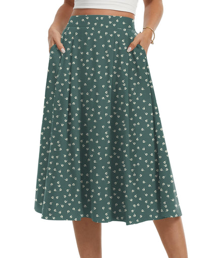 Womens Midi Flowy Skirts A-Line Casual Skirt with Pockets S-2XL
