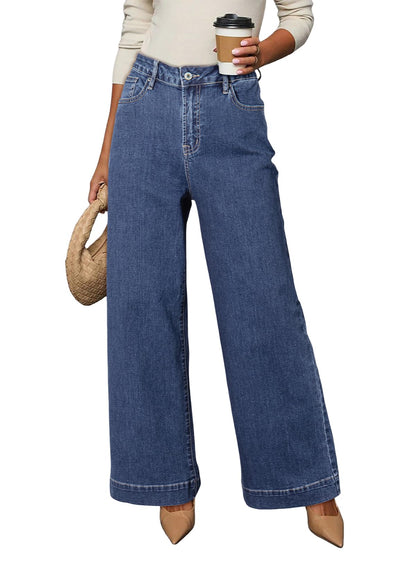 Dokotoo Women's Casual High Waisted Jeans Stretch Wide Leg Loose Denim Pant