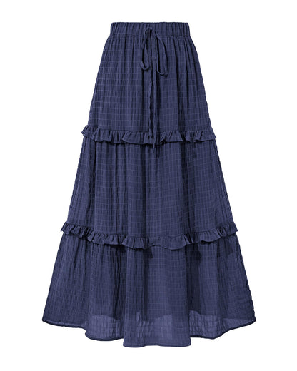 BTFBM Casual Solid Maxi Skirt Fall Clothes Flared A-Line Skirts for Women