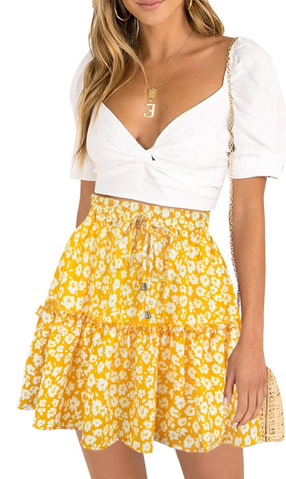 DooMoni Women's High Waisted Floral Mini Skirt Ruffle Summer Short Skirts
