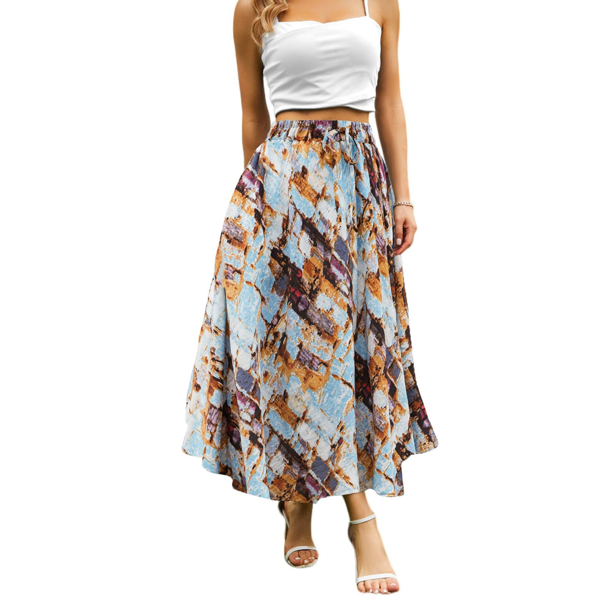 Abaadlw Maxi Skirts for Women with Pockets Long Midi Length