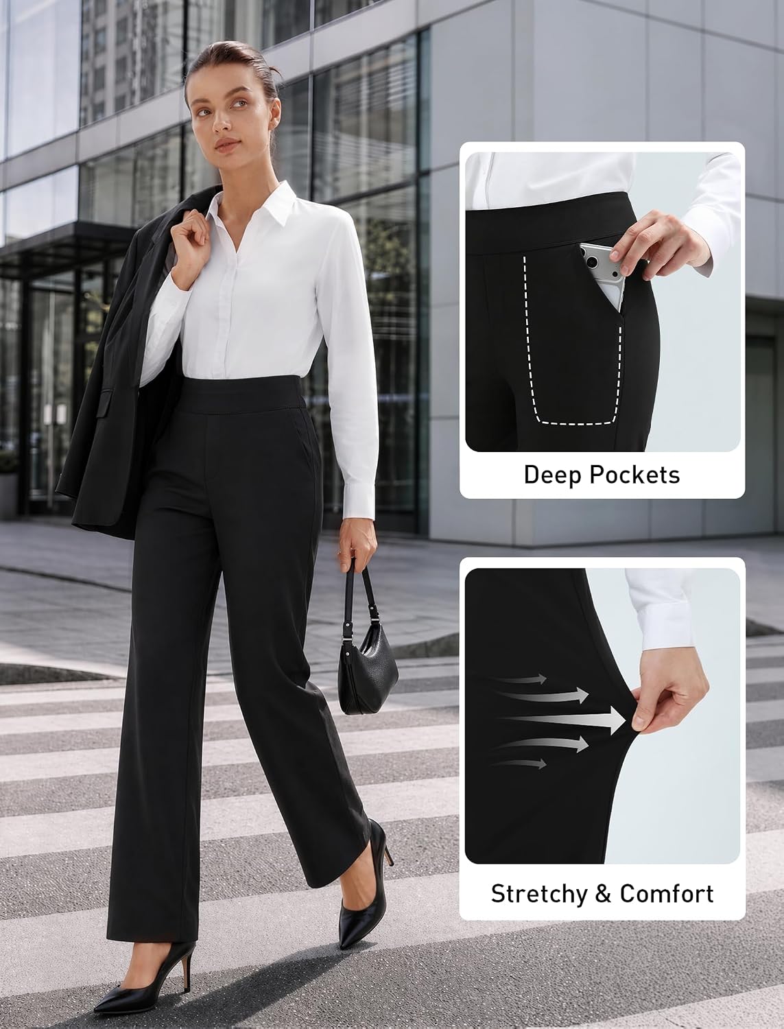 Womens Dress Pants Wide Leg Stretchy Work Slacks