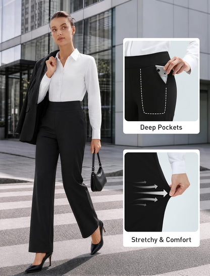 Womens Dress Pants Wide Leg Stretchy Work Slacks