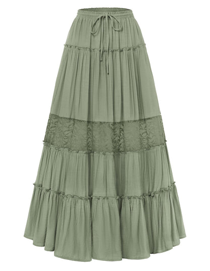 Scarlet Darkness Women's Boho Maxi Skirts Flowy Lace Long Renaissance Skirt