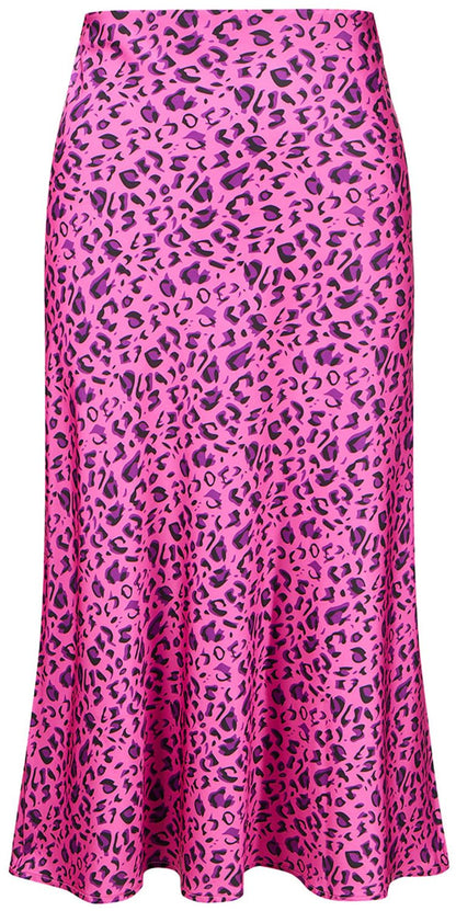 Keasmto Leopard Skirt for Women Midi Length High Waist Silk Satin Elasticized Cheetah Casual Ladies Skirts