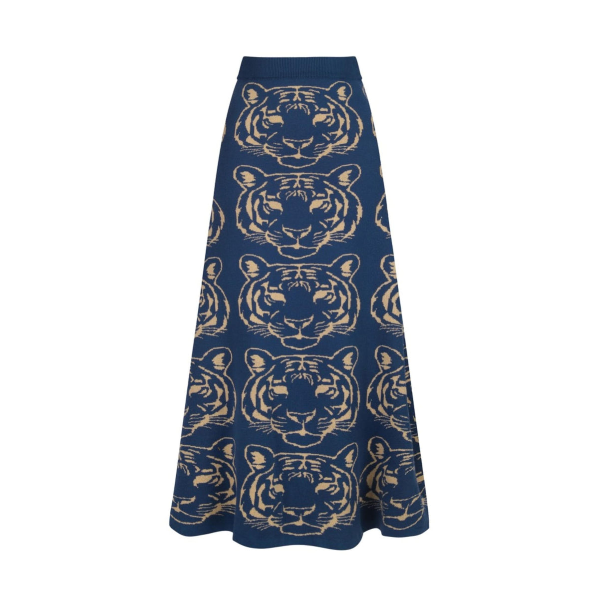 OXKnit Knittd Midi Skirts for Women, Mod Style Casual Retro Tiger Pattern High Waist A Line Cotton Blue Skirts