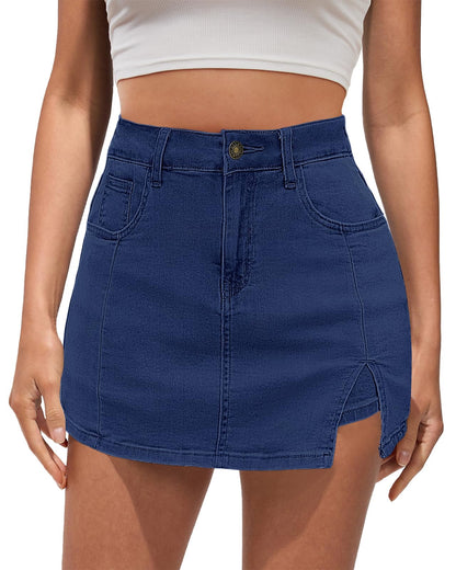 Vetinee Jean Skorts for Woman High Waisted Trendy Slit Y2K Shorts Skirts