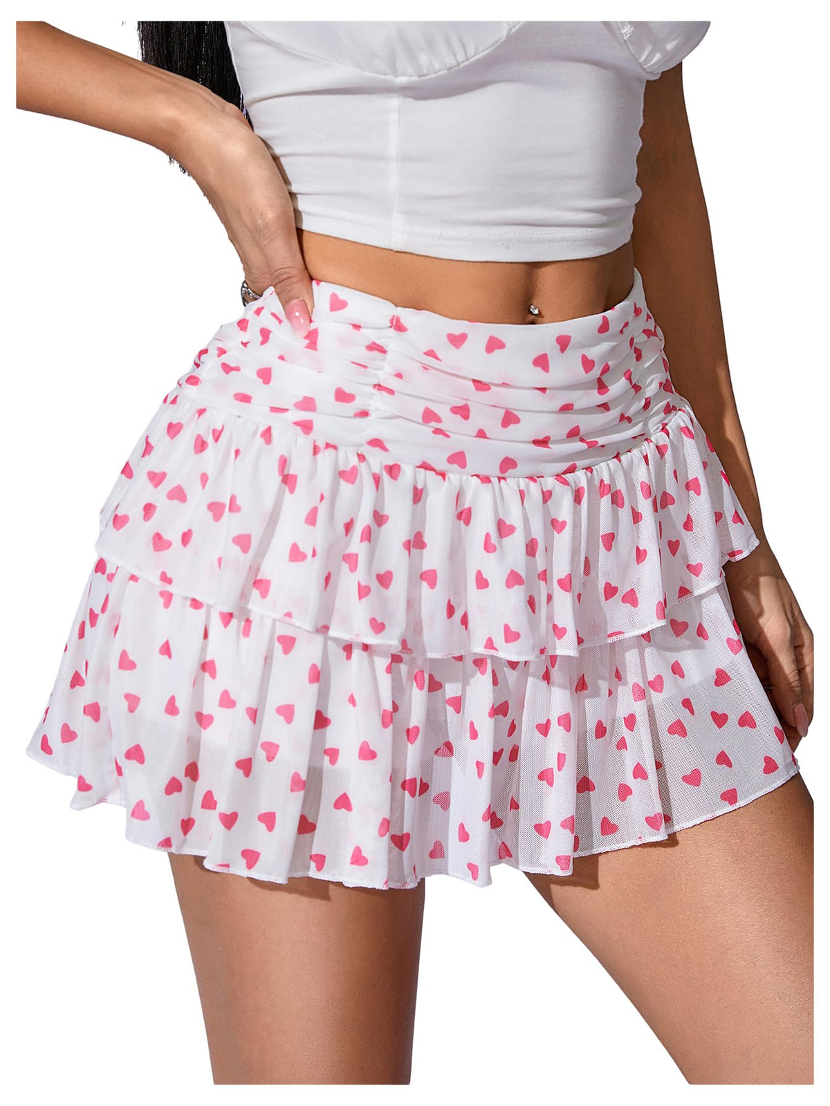 SHENHE Women's Y2K Lace Mini Skirt Hight Waisted Ruffle A Line Shorts