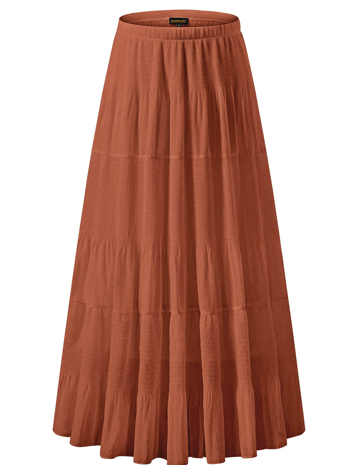 NASHALYLY Women's Chiffon Elastic High Waist Pleated A-Line Maxi Skirts