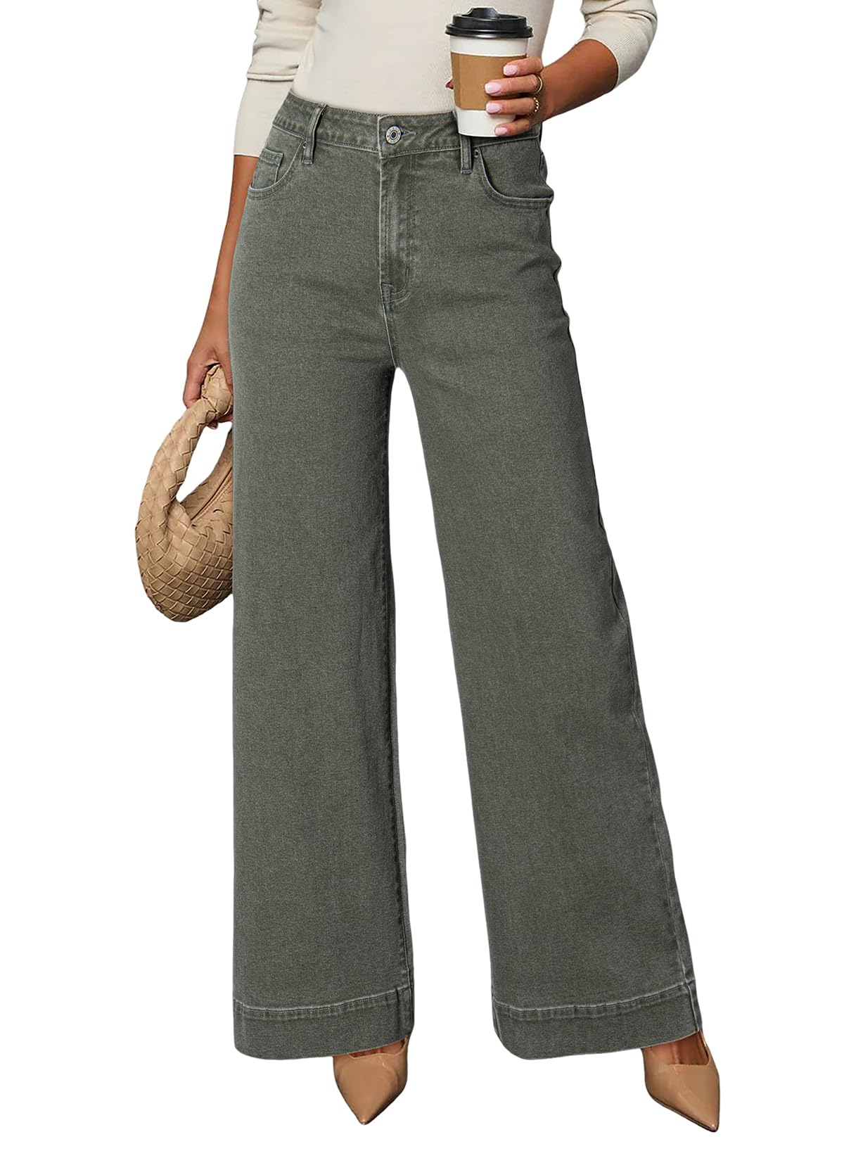 Dokotoo Women's Casual High Waisted Jeans Stretch Wide Leg Loose Denim Pant