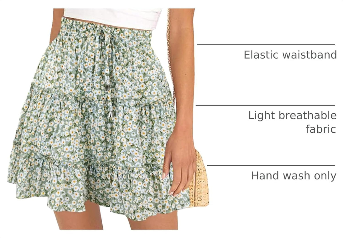 DooMoni Women's High Waisted Floral Mini Skirt Ruffle Summer Short Skirts