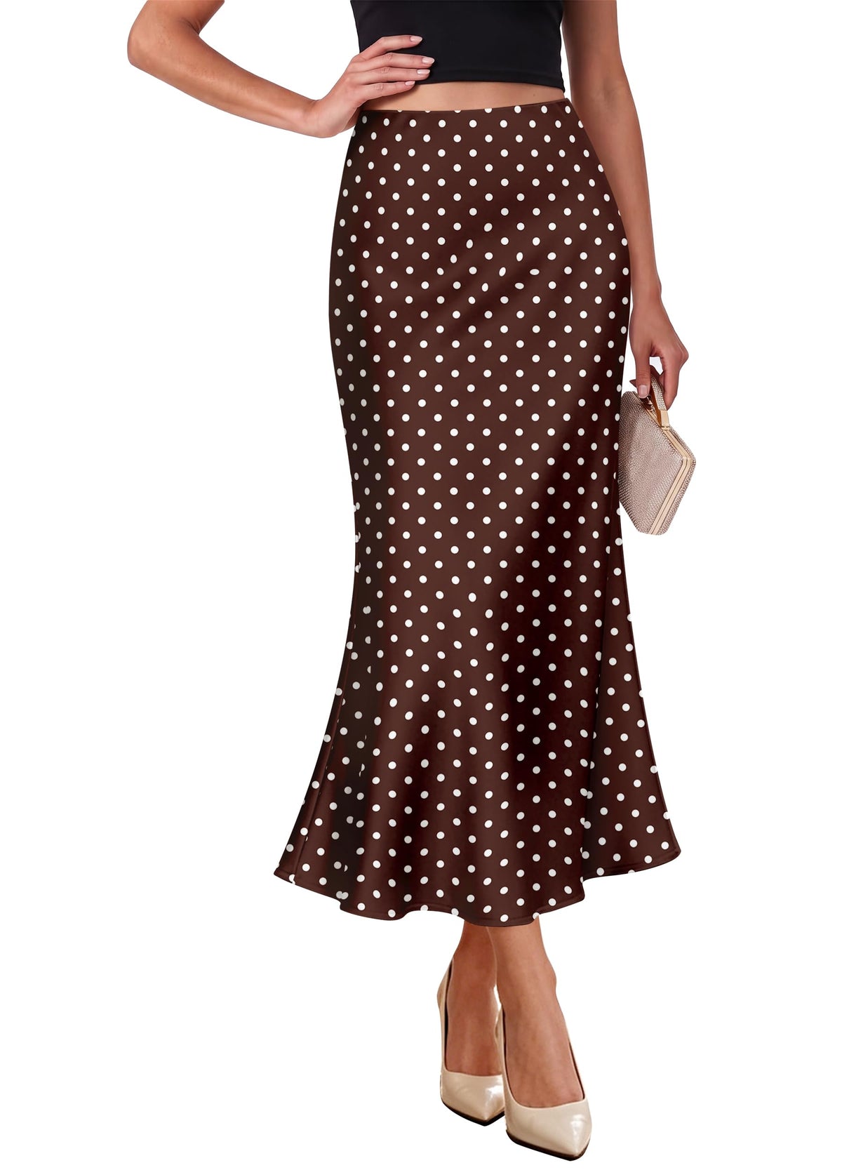OFEEFAN Stain Skirts for Women Elegant High Waist Cocktail Party Midi Skirt