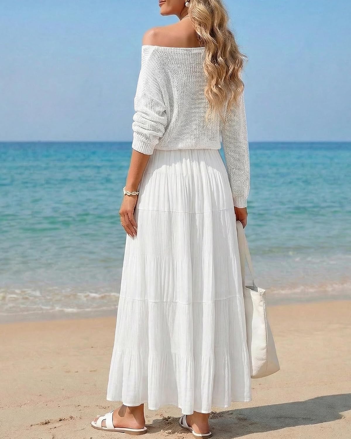 Women's Chiffon Maxi Skirt Pleated High Waisted Flowy Long Skirts
