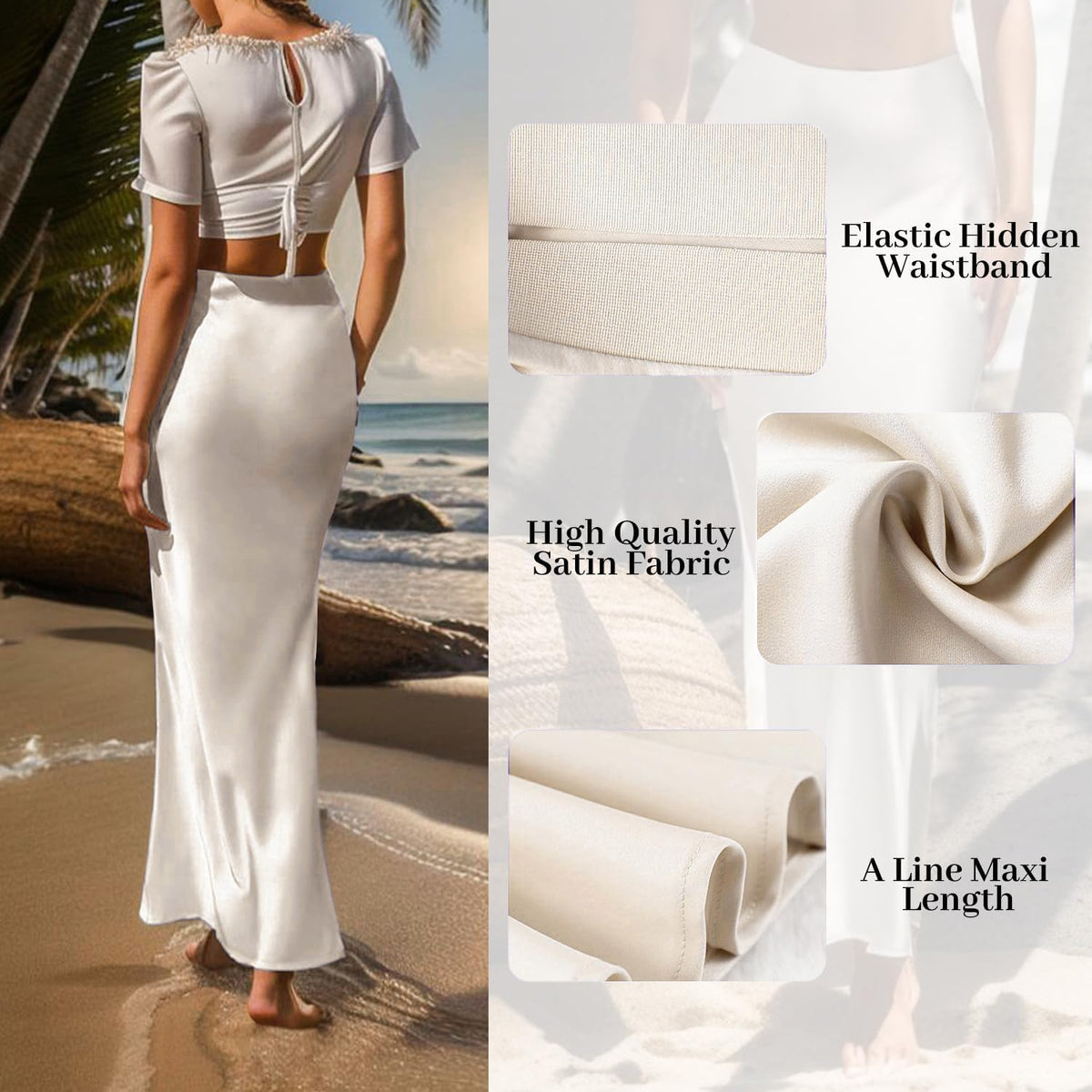 Outoshe Women's Satin High Waisted Maxi Skirts A Line Silk Long Skirt