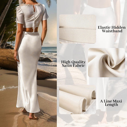 Outoshe Women's Satin High Waisted Maxi Skirts A Line Silk Long Skirt
