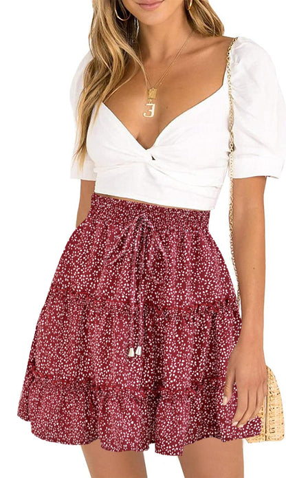DooMoni Women's High Waisted Floral Mini Skirt Ruffle Summer Short Skirts