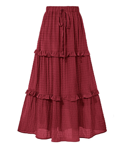 BTFBM Casual Solid Maxi Skirt Fall Clothes Flared A-Line Skirts for Women