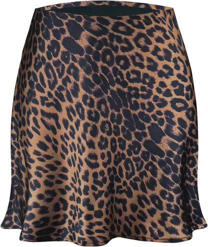 Women's Satin Mini Skirt Leopard Print High Waist Silk Short Skirts