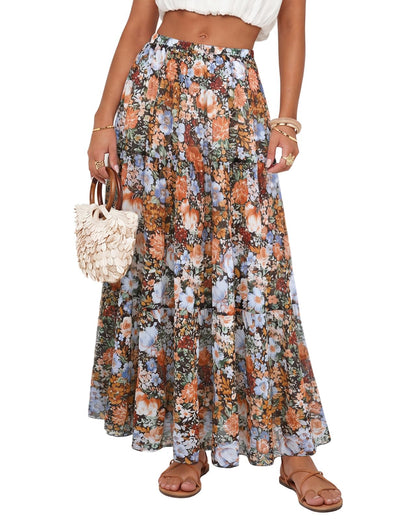 Women's Chiffon Maxi Skirt Pleated High Waisted Flowy Long Skirts