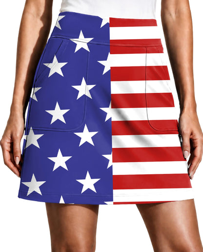 PINSPARK 17" Golf Skorts for Woman High Waisted Tennis Skirt with 4 Pockets