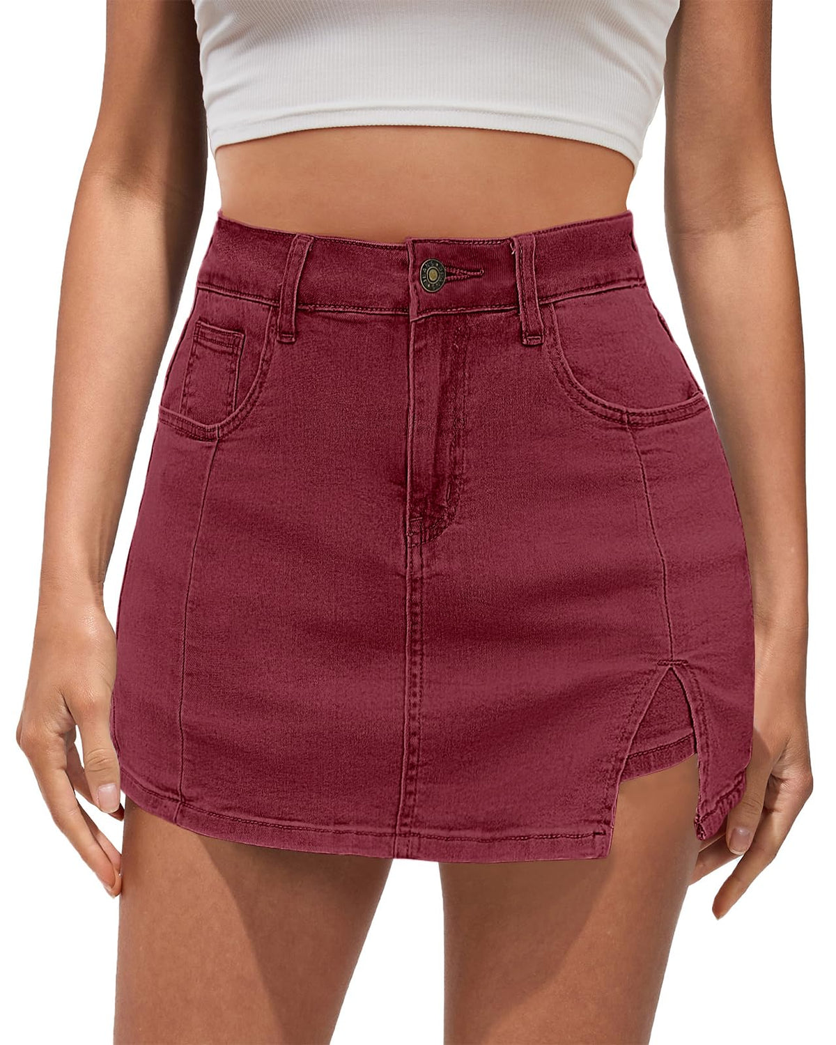 Vetinee Jean Skorts for Woman High Waisted Trendy Slit Y2K Shorts Skirts