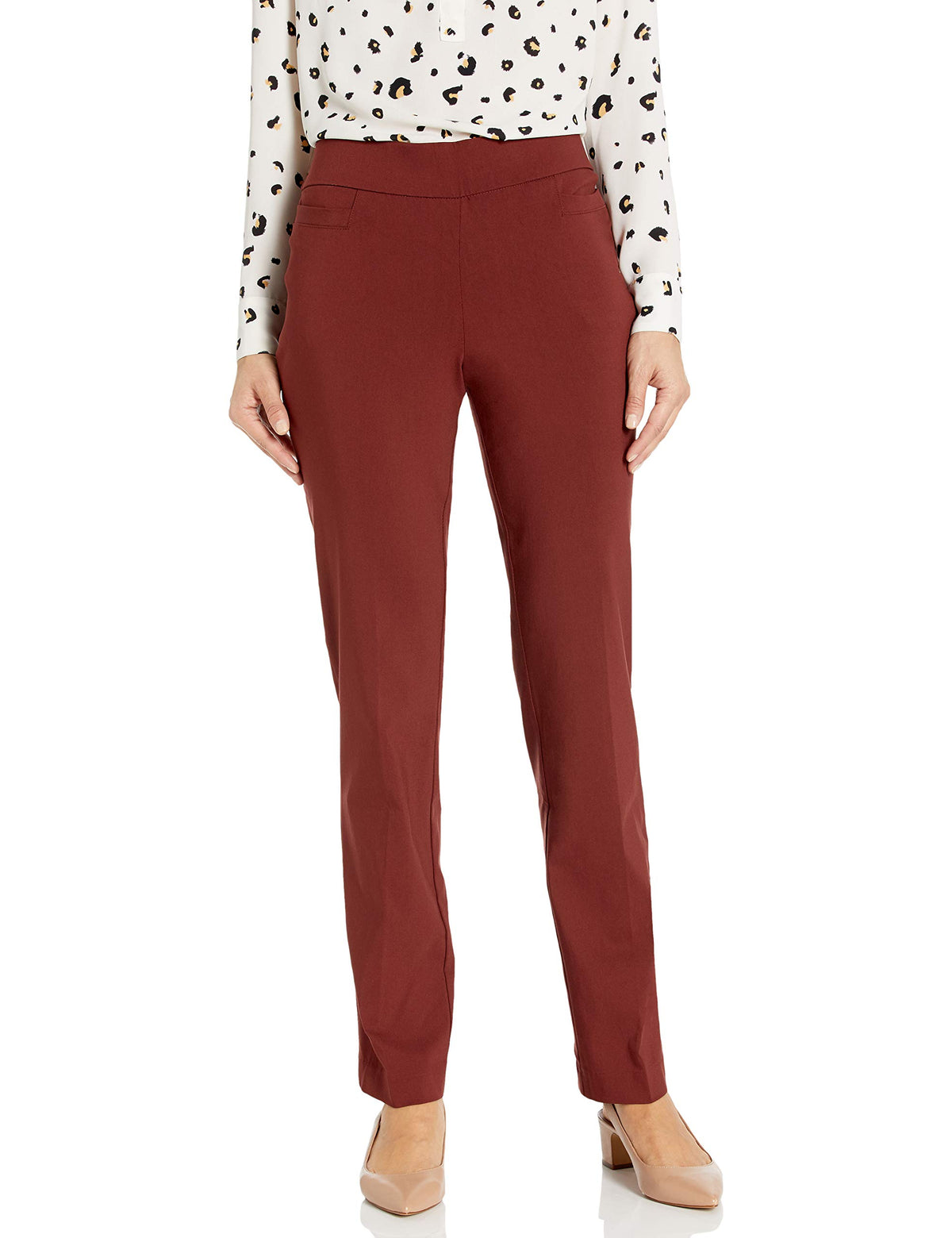 Briggs New York Women’s Pull On Dress Pants 4 Pockets Straight Leg Stretchy Office Casual Work Slacks