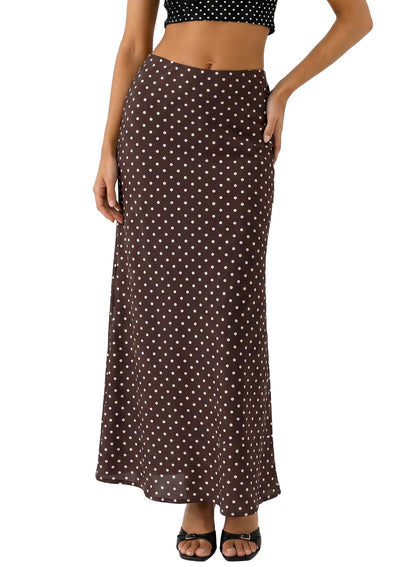 BLENCOT Womens High Waisted Long Mesh Polka Dot Maxi Skirt