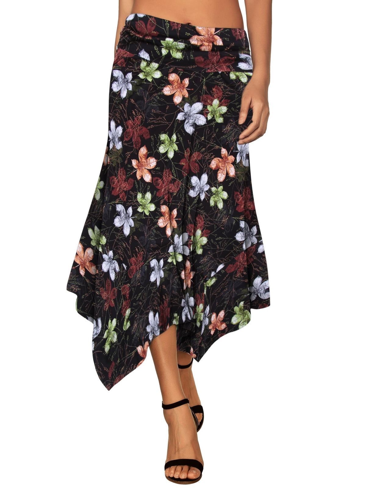 DJT Women's Flowy Handkerchief Hemline Midi Skirt