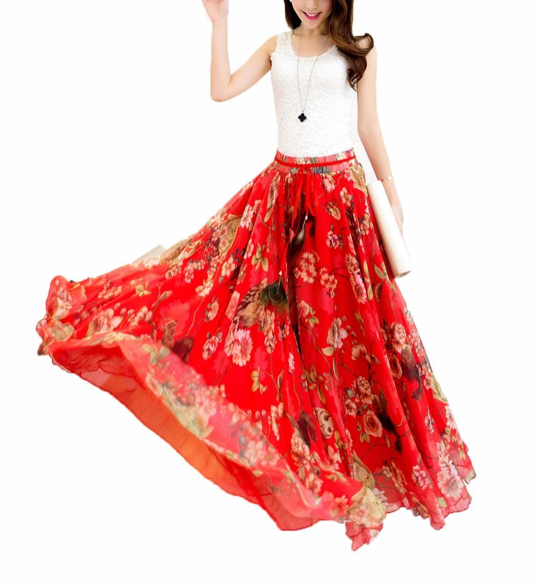 Afibi Women Full/Ankle Length Blending Maxi Chiffon Long Skirt Beach Skirt