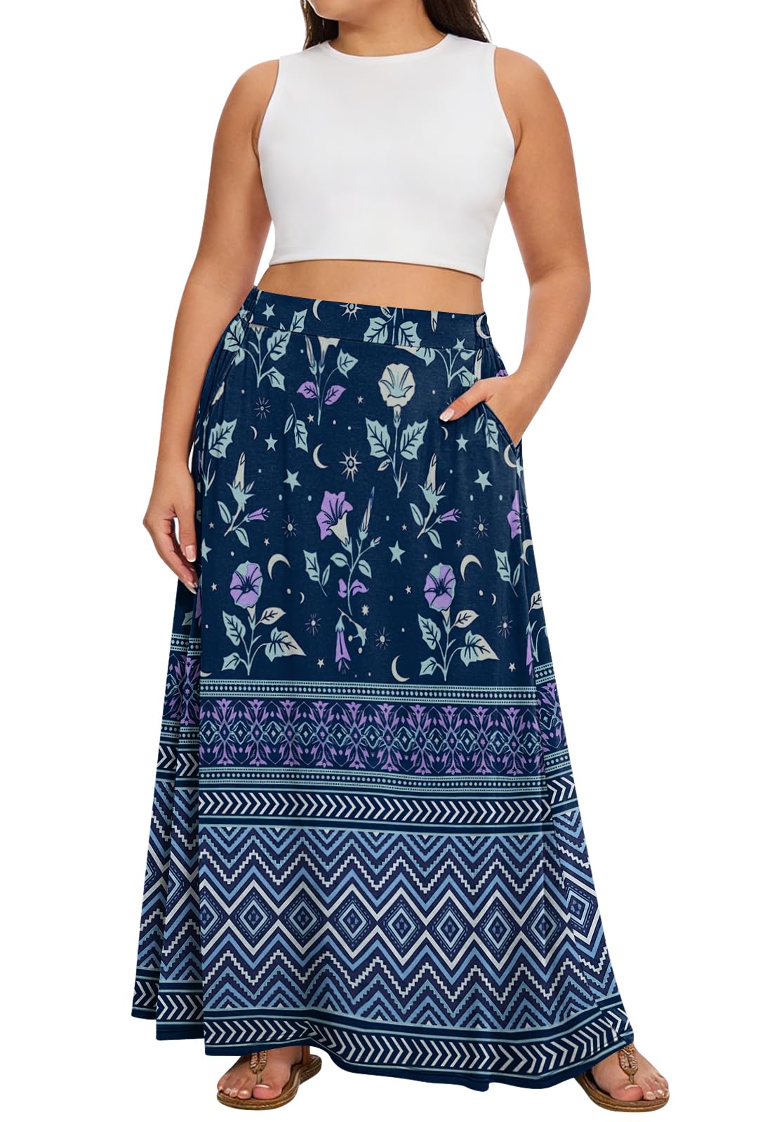 Yincro Womens Plus Size Maxi Skirt Casual A-line Flowy Long Skirts XL-5XL