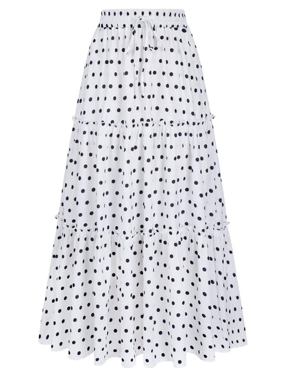 Arolina Women's Summer Maxi Skirt Trendy High Waist Pleated Ruffle Long Skirts Flowy Beach Boho Skirt Dress with Pockets