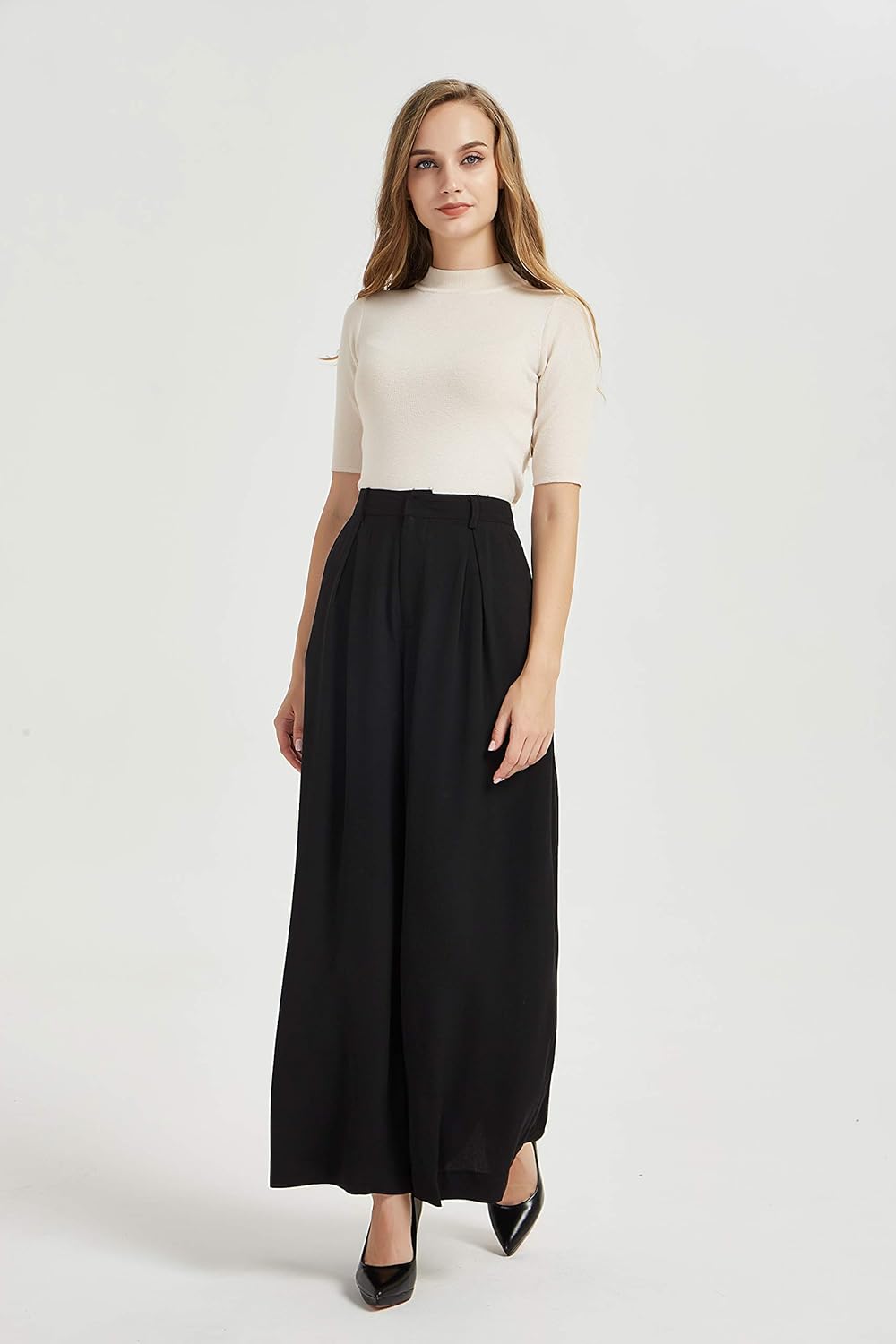 Tronjori Womens High Waist Casual Wide Leg Palazzo Business Pants