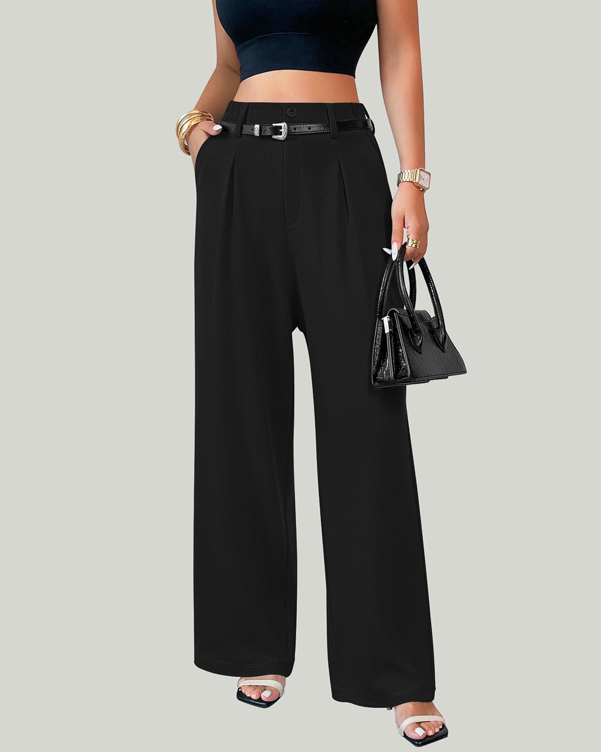 MOLERANI Women's Wide Leg Pants Slacks Work Dress Pants Waffle Trousers