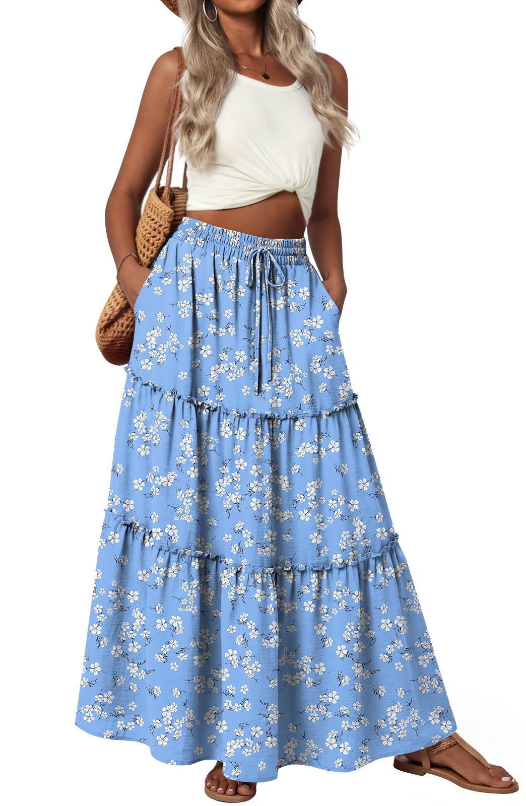 POPYOUNG Maxi Skirts for Women Long Flowy Boho Skirt Outfits