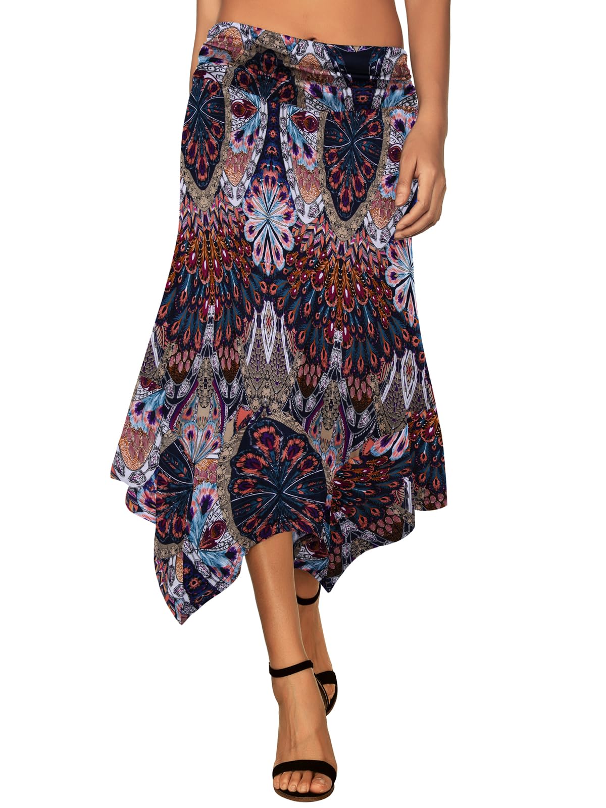 DJT Women's Flowy Handkerchief Hemline Midi Skirt