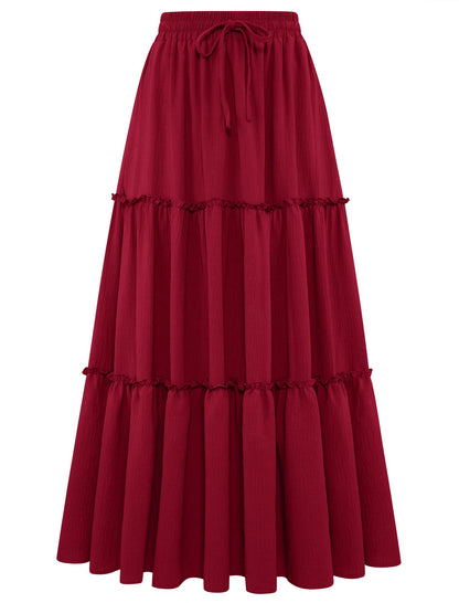 Arolina Women's Summer Maxi Skirt Trendy High Waist Pleated Ruffle Long Skirts Flowy Beach Boho Skirt Dress with Pockets