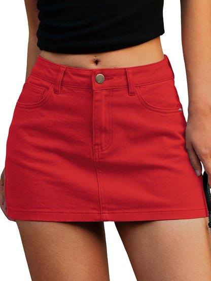 ELLEVEN Denim Mini Skirt for Women, Jean Skirt with Shorts Underneath